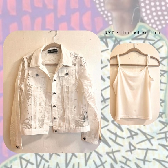 nwt 🆕 🎉 white cami & white lace mesh moto jacket - Picture 1 of 17